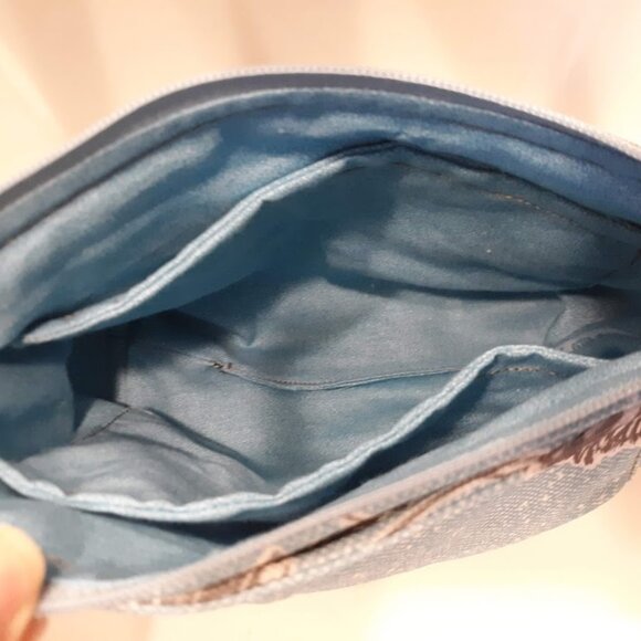 New Vinyl Double handle Shoulder Satchel Bag Purse Blue Gray Dandelion Floral - Picture 12 of 14